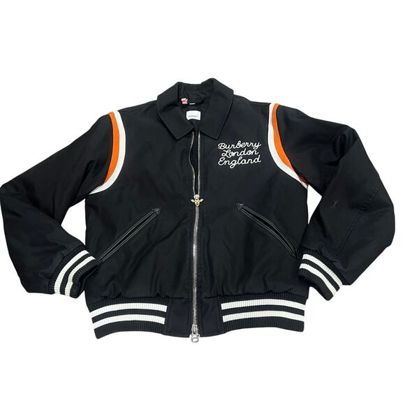 Buberry London Bomber Varsity Jacket Black and Orange Medium - Picture 1 of 13